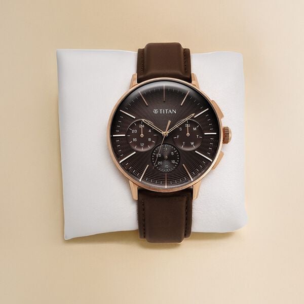 Titan 90200WL01 Light Leathers Quartz Multifunction Watch with Brown Dial and Brown Leather Strap for Men 42mm