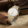 Titan 90203BM01 Elegance Quartz Analog Watch with White Dial and Two-Tone Stainless Steel Strap for Men 42mm