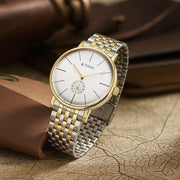 Titan 90203BM01 Elegance watch with white dial and two toned stainless steel strap, main product image