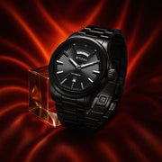 Titan 90209NM01 Astral watch with black dial and black stainless steel strap, main product image