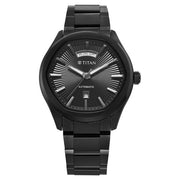 Titan 90209NM01 Astral watch with black dial and black stainless steel strap, alternate product view showing the case and strap