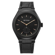 Titan 90210NL01 Classique Contour watch with black dial and black leather strap, alternate product view showing the case and strap