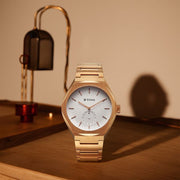 Titan 90210WM01 Classique Contour watch with white dial and rose gold stainless steel strap, main product image