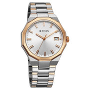 Titan 90212KM01 Regalia Dodecagon watch with silver dial and two toned strap, additional product view