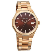 Titan 90212WM01 Regalia Dodecagon watch with brown dial and rose gold strap, additional product view