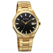 Titan 90212YM01 Regalia Dodecagon watch with black dial and gold strap, additional product view