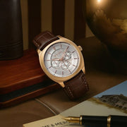 Titan 90213WL01 Regalia Arc watch with silver dial and brown strap, main product image