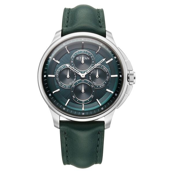 Titan 90217SL02 Classique Four Eye Multifunction Quartz Analog Watch with Green Dial and Green Strap for Men 42mm