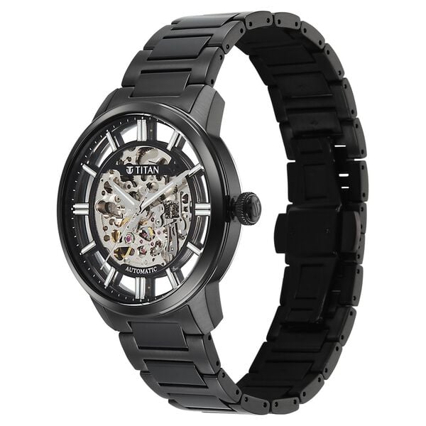 Titan 90220NM01 See-Through Skeletal Automatic Analog Watch with Black Dial and Black Stainless Steel Strap for Men 43mm