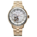 Titan 90226WM01 Orbital Open Heart Automatic Analog Watch with White Dial and Carnation Gold Stainless Steel Strap for Men 42.2mm