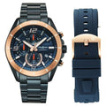 Titan 90253KM02 Octane Velocity Quartz Chronograph Analog Watch with Date, Blue Dial and Blue Stainless Steel Strap with Rose Gold Accents for Men 44mm