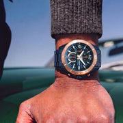 Titan 90253KM02 blue dial watch with blue strap, watch shown worn on the wrist