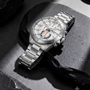Titan 90253SM01 silver dial watch with silver strap, front view showing the dial and markers