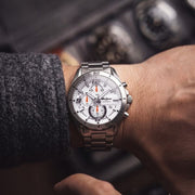 Titan 90253SM01 silver dial watch with silver strap, watch shown worn on the wrist