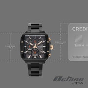 Titan 90254KM01 black dial watch with black strap, product size and case-dimensions image