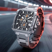 Titan 90254SM01 black dial watch with silver strap, front view showing the dial and markers