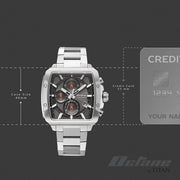 Titan 90254SM01 black dial watch with silver strap, product size and case-dimensions image