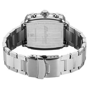 Titan 90254SM01 black dial watch with silver strap, case-back and clasp view