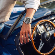 Titan 90254SM01 black dial watch with silver strap, watch shown worn on the wrist
