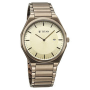 Titan 90257QM03 champagne dial watch with brown strap, alternate product view showing the case and strap