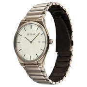 Titan 90257QM03 champagne dial watch with brown strap, alternate view of the watch and bracelet