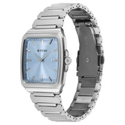 Titan 90260SM01 blue dial watch with silver strap, alternate view of the watch and bracelet
