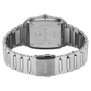 Titan 90260SM01 blue dial watch with silver strap, case-back and clasp view