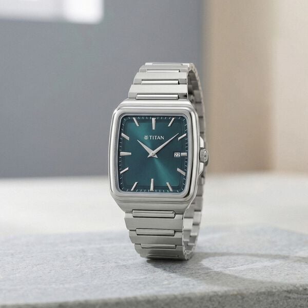 Titan 90260SM02 Classique Sleekfit Quartz Analog Watch with Green Dial and Silver Stainless Steel Strap for Men 35mm