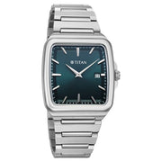 Titan 90260SM02 green dial watch with silver strap, alternate product view showing the case and strap