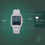 Titan 90260SM02 green dial watch with silver strap, product size and case-dimensions image