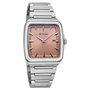 Titan 90260SM03 salmon pink dial watch with silver strap, alternate product view showing the case and strap