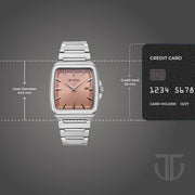 Titan 90260SM03 salmon pink dial watch with silver strap, product size and case-dimensions image