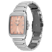 Titan 90260SM03 salmon pink dial watch with silver strap, alternate view of the watch and bracelet