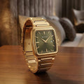 Titan 90260YM01 Classique Sleekfit Quartz Analog Watch with Green Dial and Gold Stainless Steel Strap for Men 35mm