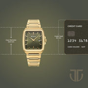 Titan 90260YM01 green dial watch with gold strap, product size and case-dimensions image