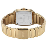 Titan 90260YM01 green dial watch with gold strap, case-back and clasp view