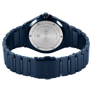 Titan 90261QM01 blue dial watch with blue strap, case-back and clasp view
