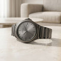 Titan 90261QM02 Classique Sleekfit Quartz Analog Watch with Grey Dial and Grey Stainless Steel Strap for Men 40mm