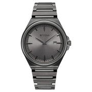 Titan 90261QM02 grey dial watch with grey strap, front view showing the dial and markers