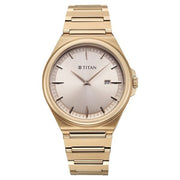 Titan 90261WM01 rose gold dial watch with rose gold strap, front view showing the dial and markers