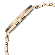 Titan 90261WM01 rose gold dial watch with rose gold strap, side view showing the case profile and strap