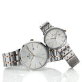 Titan 9400294202KM01 Bandhan Quartz Analog with Date Watch Set with Silver Dial and Two Toned Stainless Steel Strap Set for Couples