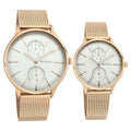Titan 9400394203WM01 Bandhan Quartz Multifunction Watch Set with White Dial and Golden Stainless Steel Strap Set for Couples 42mm and 35mm