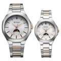 Titan 9400994209KM01 Bandhan Quartz Analog with Sun-Moon Watch Set with Silver Dial and Two Toned Stainless Steel Strap Set for Couples