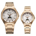 Titan 9400994209WM01 Bandhan Quartz Analog With Sun - Moon Watch Set with Silver Dial and Rose Gold Stainless Steel Strap Set for Couples
