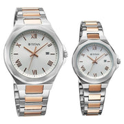 Titan 9401094210KM01 Bandhan couple watch with white dial and two toned strap, official product view 2