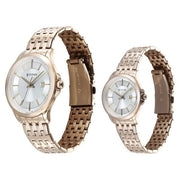 Titan 9401194211WM01 Bandhan couple watch with silver dial and rose gold strap, official product view 3