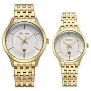 Titan 9401494214YM01 Modern Bandhan watch, primary product view with White dial and yellow gold stainless steel strap
