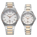 Titan 9401694216KM01 Modern Bandhan Quartz Analog Watch Set with White Dial and Dual-Tone Rose Gold Stainless Steel Straps for Couples 41mm and 33mm
