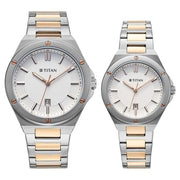 Titan 9401694216KM01 Modern Bandhan couple watch with white dial and dual tone rose gold strap, primary product view